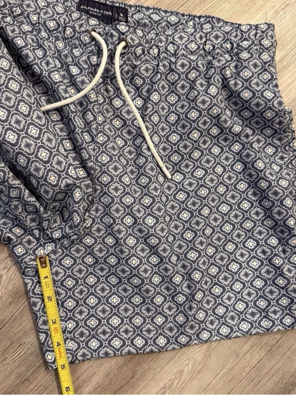 Abercrombie & Fitch Navy and White Geometric Swim Shorts - Picture 8 of 9